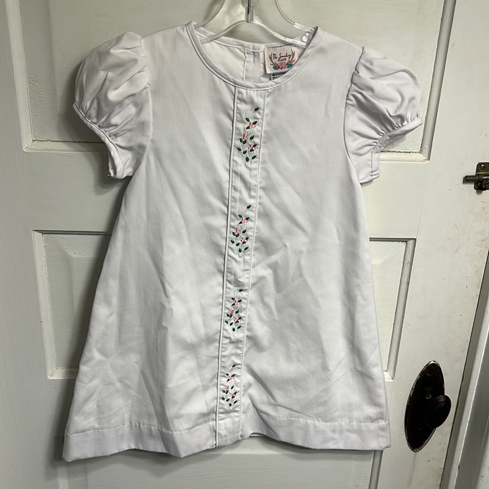 White embroidered dress. Size 5. The Smocking Place.